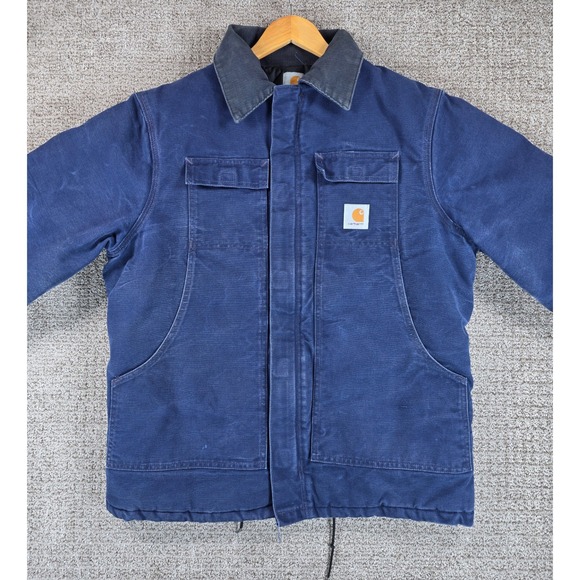 Vintage Carhartt C26 NVY Navy Mens Blue Work Chore Coat Jacket Size Large - Picture 3 of 16